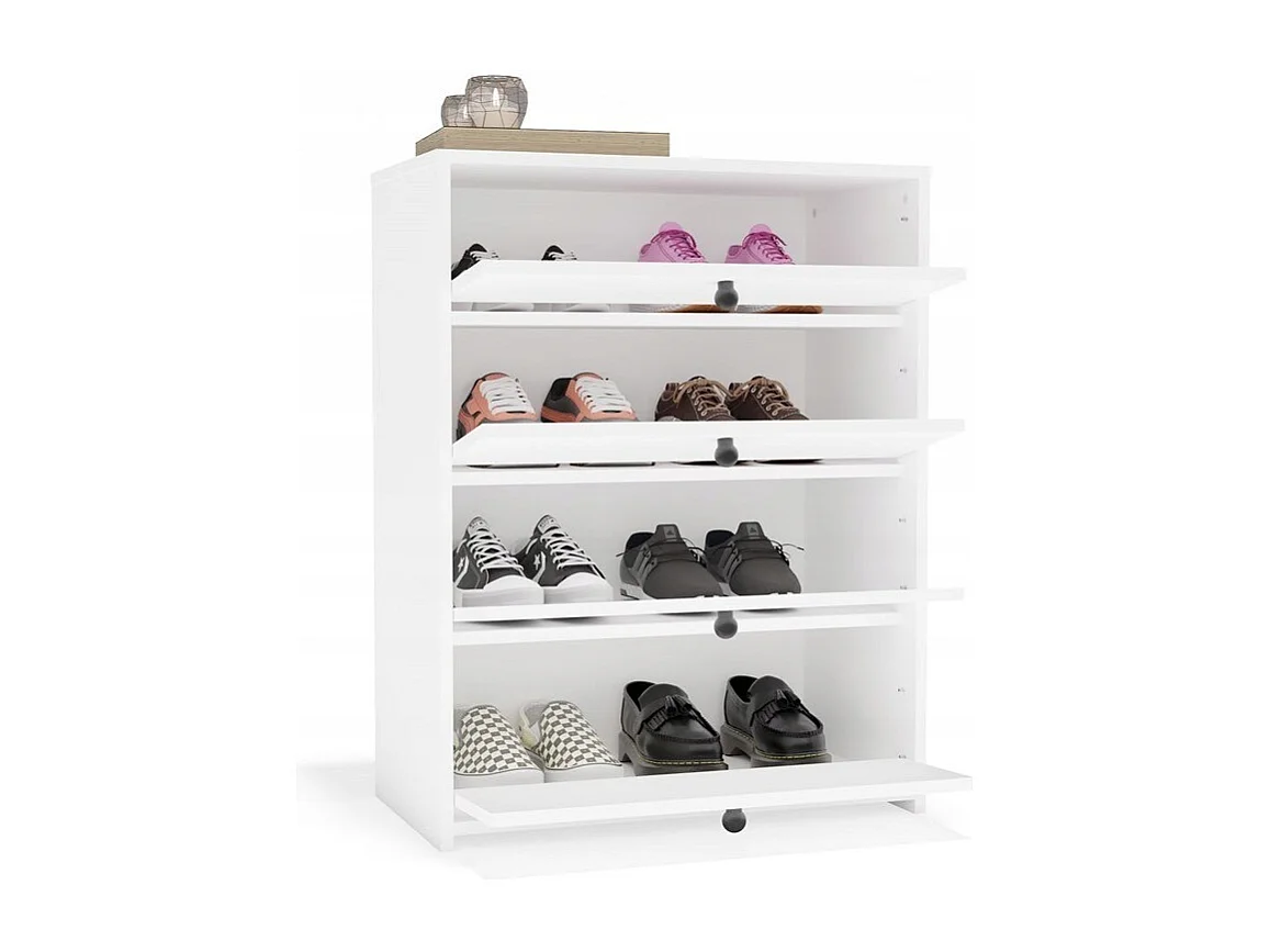 LOKA – Schuhschrank mit 4 Klappen – modernes Design – weiß