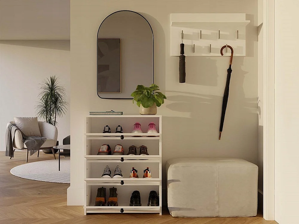 LOKA – Schuhschrank mit 4 Klappen – modernes Design – weiß