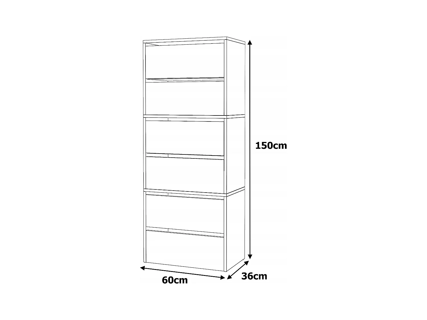 Meuble à Chaussures Étroit Noir 60x36x150cm –15 paires Étagère Rangement Entrée