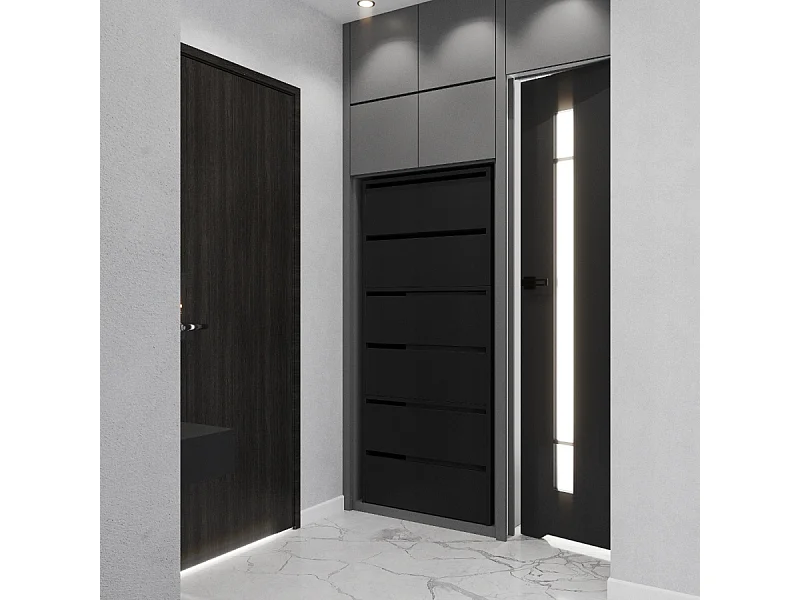 Meuble à Chaussures Étroit Noir 60x36x150cm –15 paires Étagère Rangement Entrée