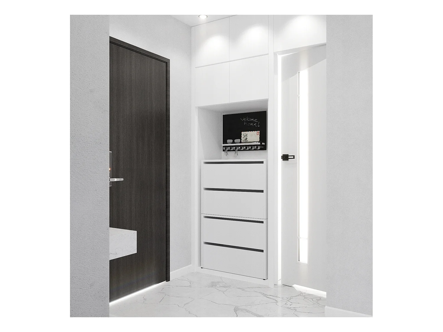 Meuble à Chaussures Blanc Mat 60x30x100cm – Étagère de Rangement Entrée Style Loft