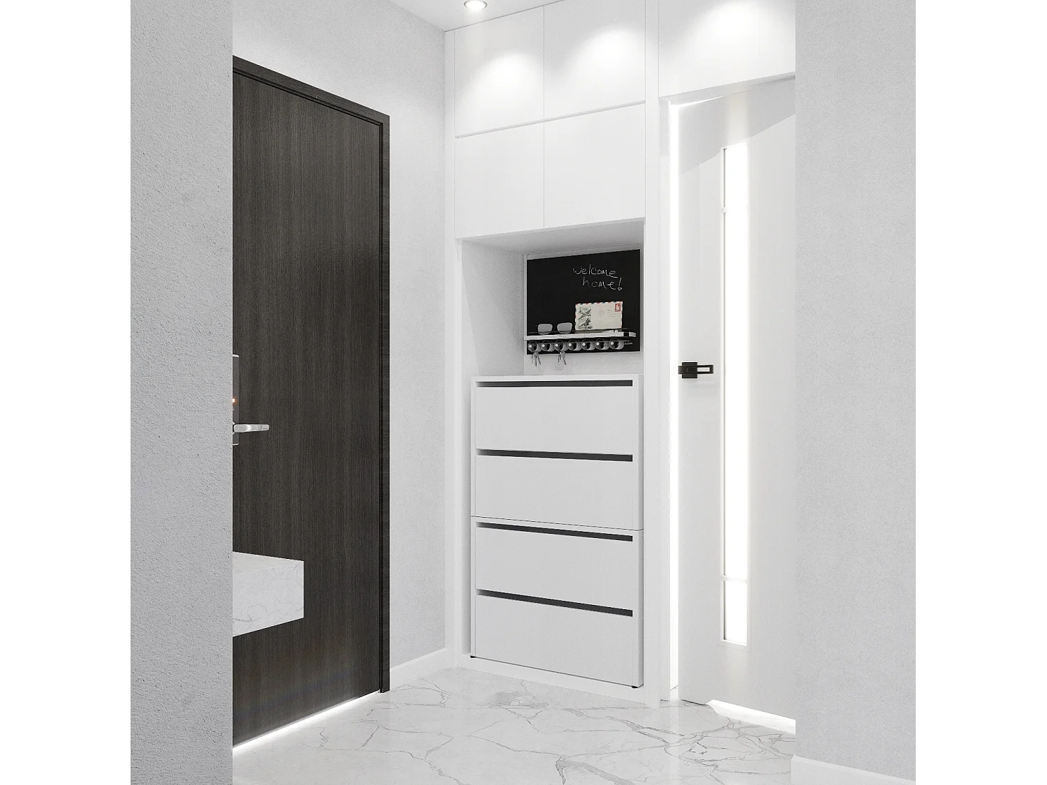 Meuble à Chaussures Blanc Mat 60x36x100cm – Étagère de Rangement Entrée Style Loft