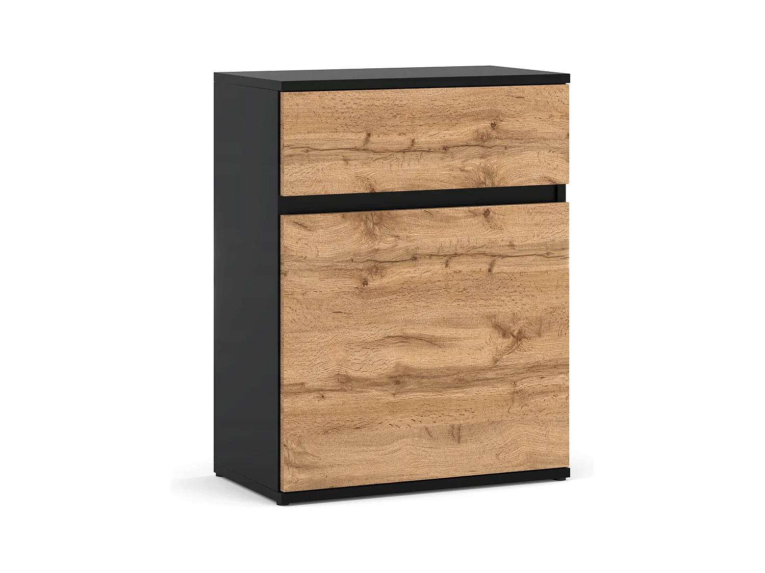 Commode design Noir + Chêne Wotan avec tiroir et porte – 60x35x78 cm- style loft