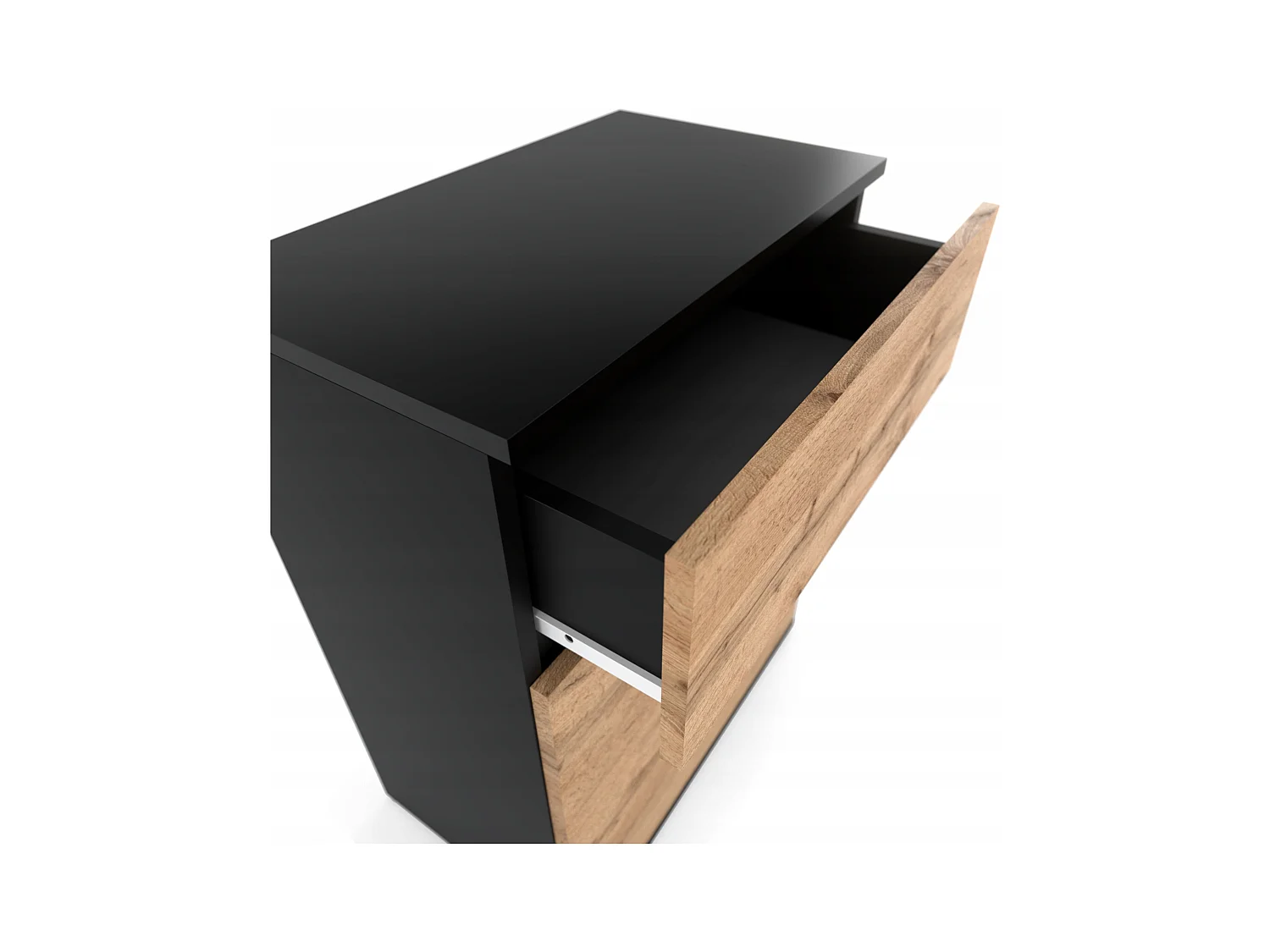 Commode design Noir + Chêne Wotan avec tiroir et porte – 60x35x78 cm- style loft