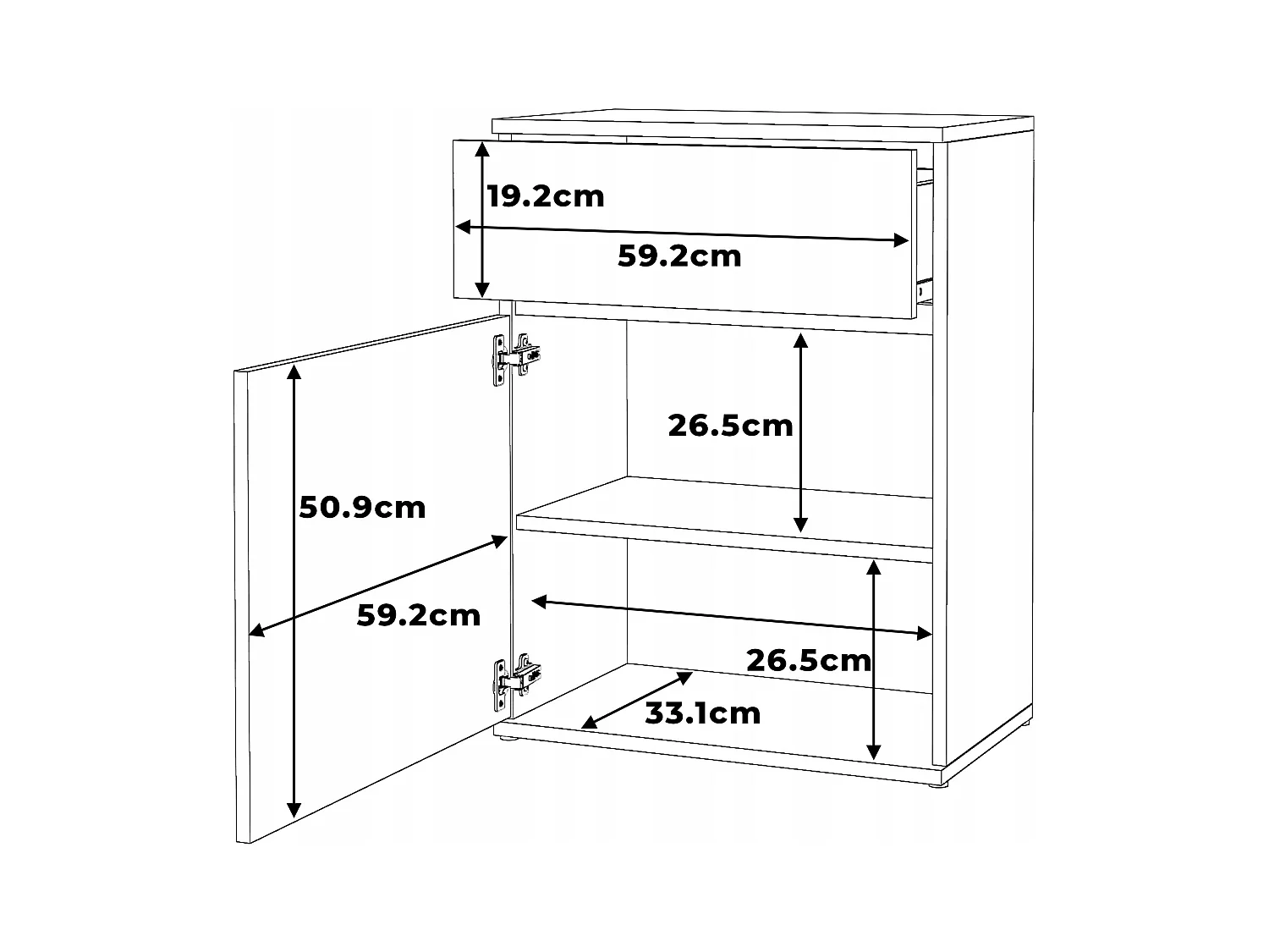 Commode design Noir + Chêne Wotan avec tiroir et porte – 60x35x78 cm- style loft