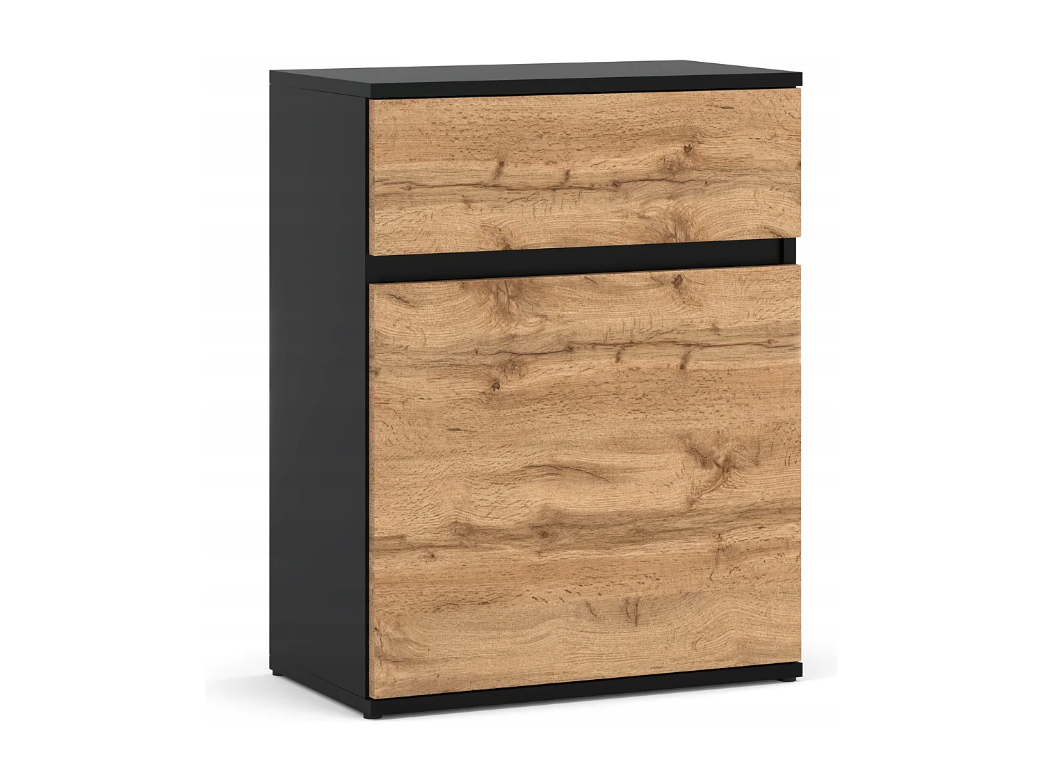 Commode design Noir + Chêne Wotan avec tiroir et porte – 60x35x78 cm- style loft
