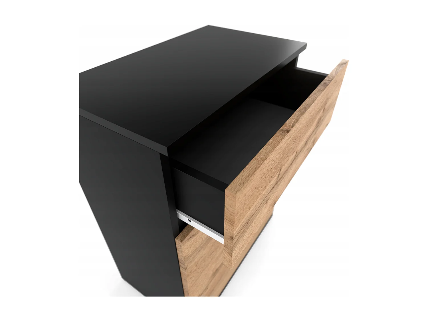 Commode design Noir + Chêne Wotan avec tiroir et porte – 60x35x78 cm- style loft