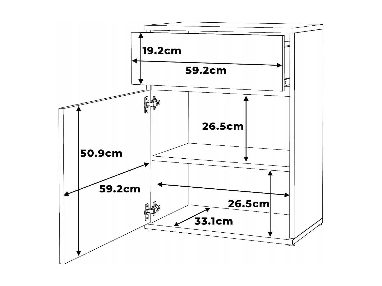 Commode design Noir + Chêne Wotan avec tiroir et porte – 60x35x78 cm- style loft