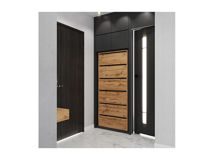 Meuble à Chaussures Étroit Chêne Wotan 60x36x150cm  15 paires – Étagère Rangement Entrée