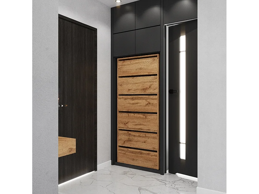 Meuble à Chaussures Étroit Chêne Wotan 60x36x150cm  15 paires – Étagère Rangement Entrée