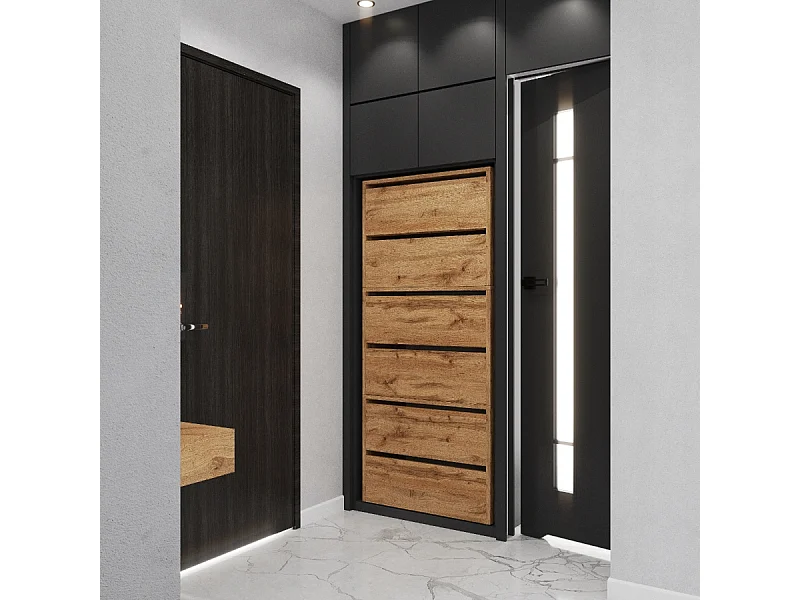 Scarpiera in Rovere Wotan 60x36x150 cm – Per 15 paia – Scaffale Portascarpe per Ingresso Stile Loft