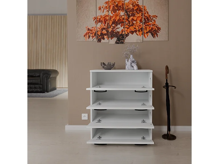 Armoire à chaussures en blanc 71x82,9x35 cm – meuble de rangement avec 4 étagères