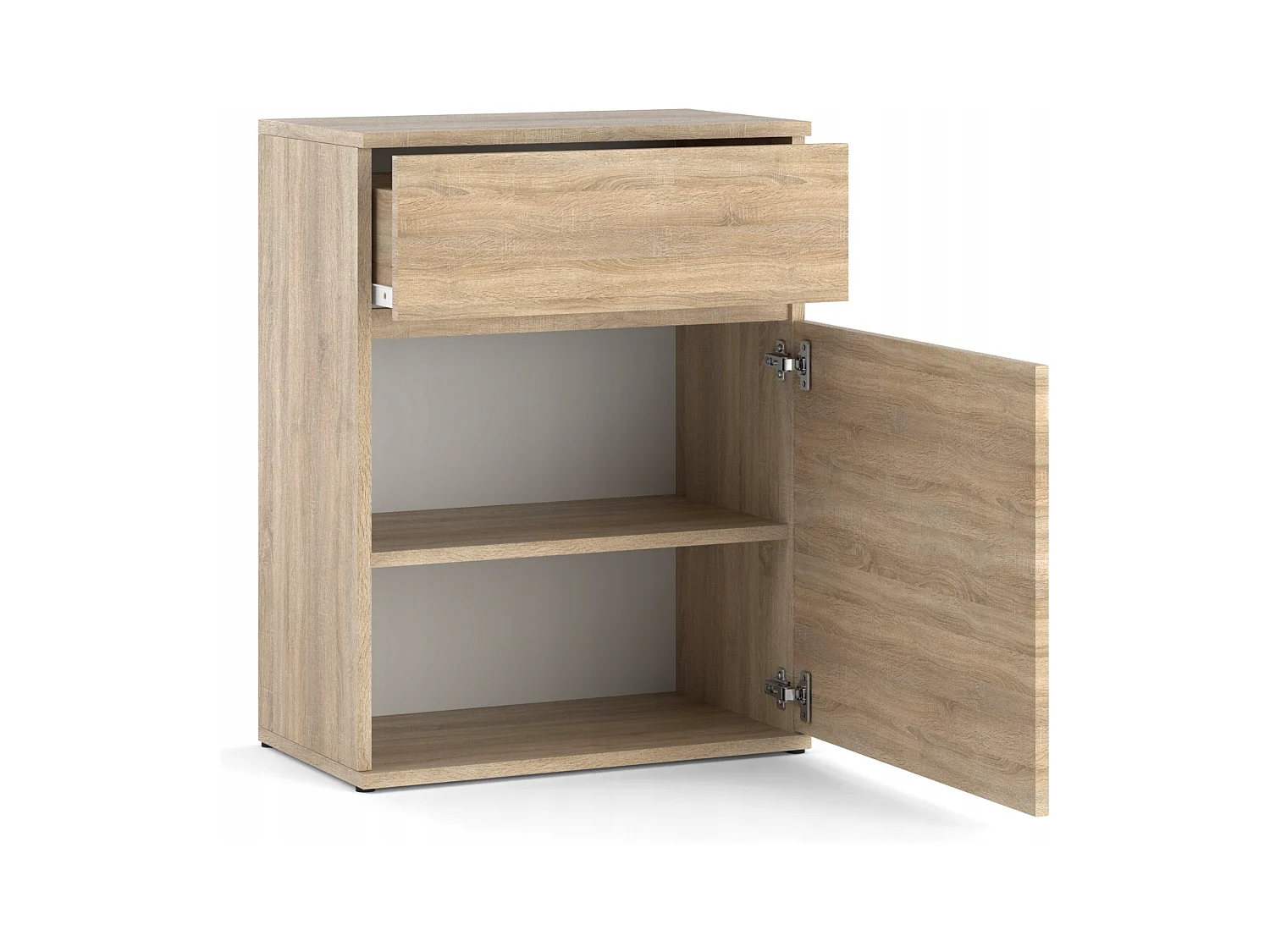 Commode design Chêne Sonoma avec tiroir et porte – 60x35x78 cm- style boho