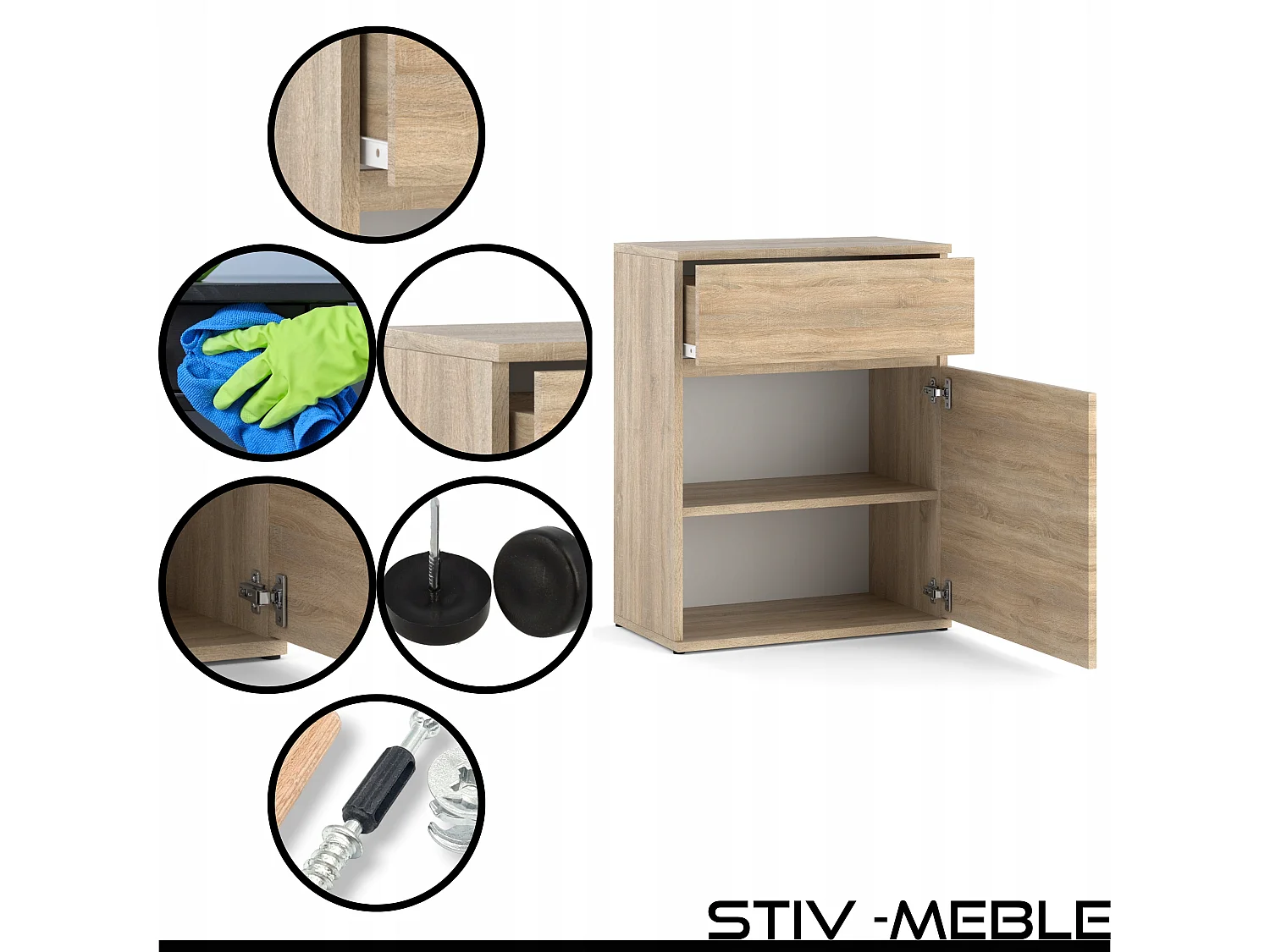 Cômoda em carvalho Sonoma marrom 60 cm, design moderno sem puxadores, armazenamento prático para sala e quarto