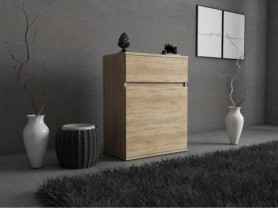 Cômoda em carvalho Sonoma marrom 60 cm, design moderno sem puxadores, armazenamento prático para sala e quarto