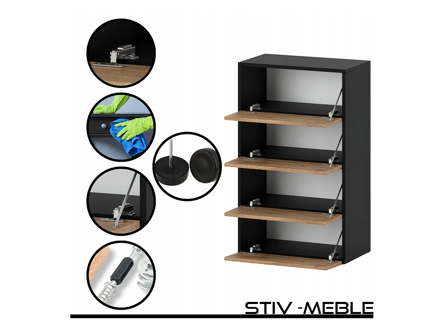 Meuble à Chaussures Noir Chêne Wotan 60x30x100cm -10 paires– Étagère de Rangement Entrée Style Loft