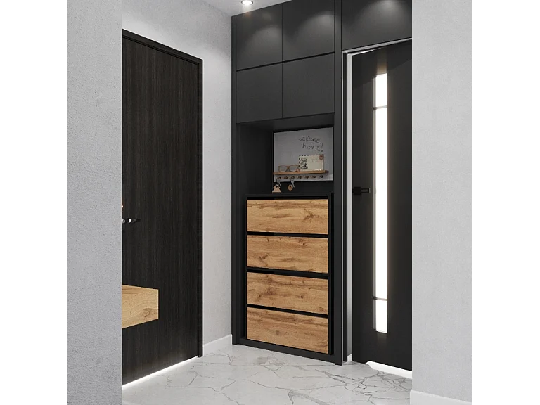 Meuble à Chaussures Noir Chêne Wotan 60x30x100cm -10 paires– Étagère de Rangement Entrée Style Loft