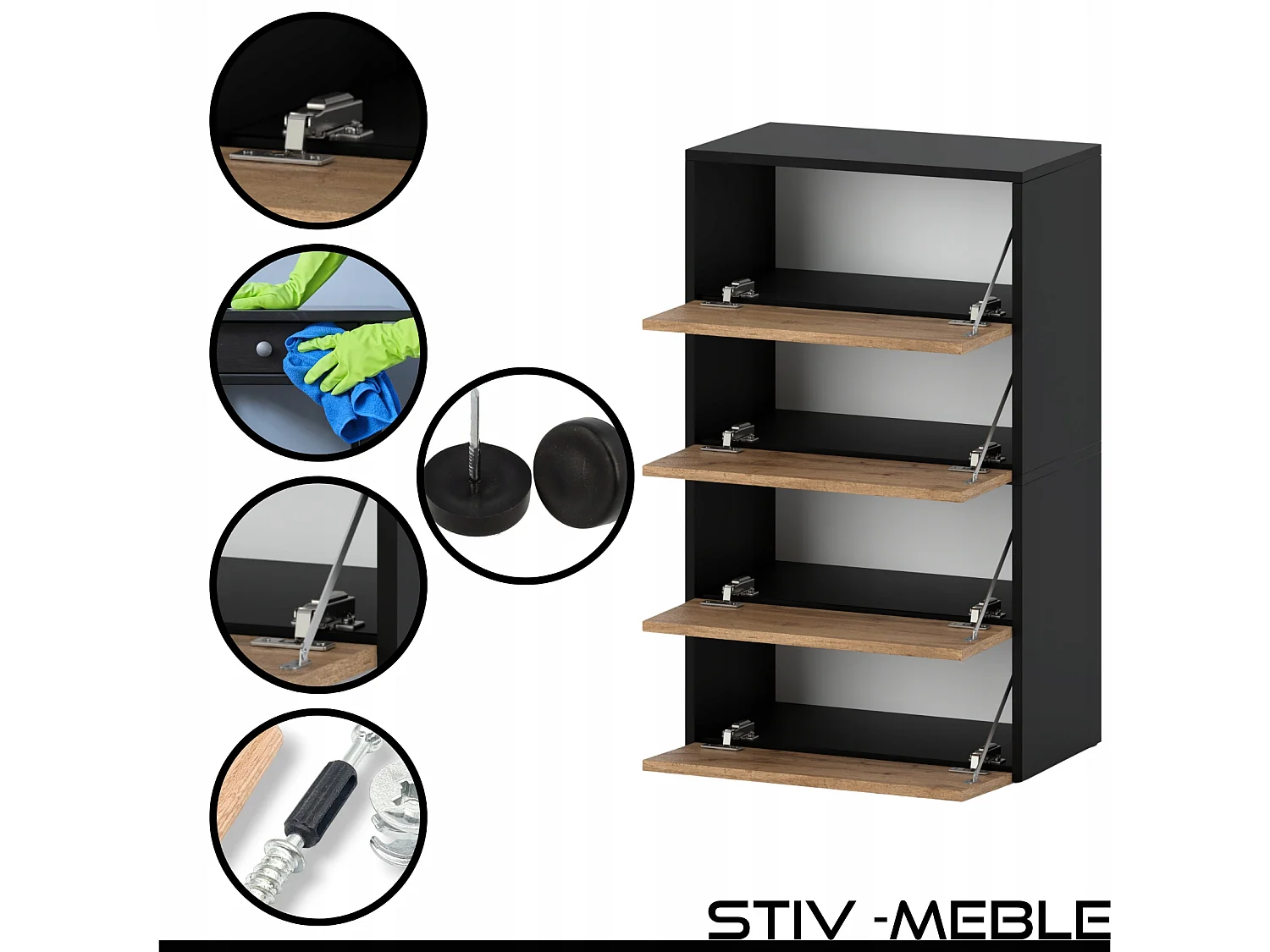 Meuble à Chaussures Noir Chêne Wotan 60x30x100cm -10 paires– Étagère de Rangement Entrée Style Loft