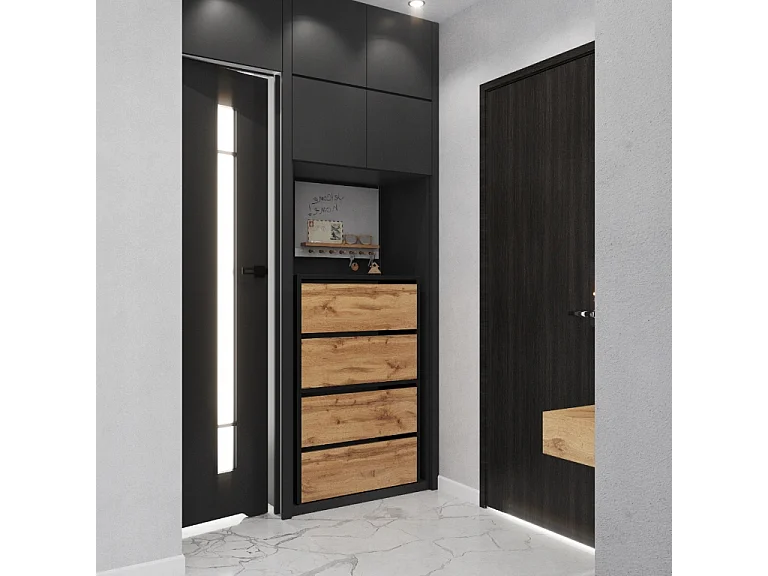 Meuble à Chaussures Noir Chêne Wotan 60x36x100cm -10 paires– Étagère de Rangement Entrée Style Loft
