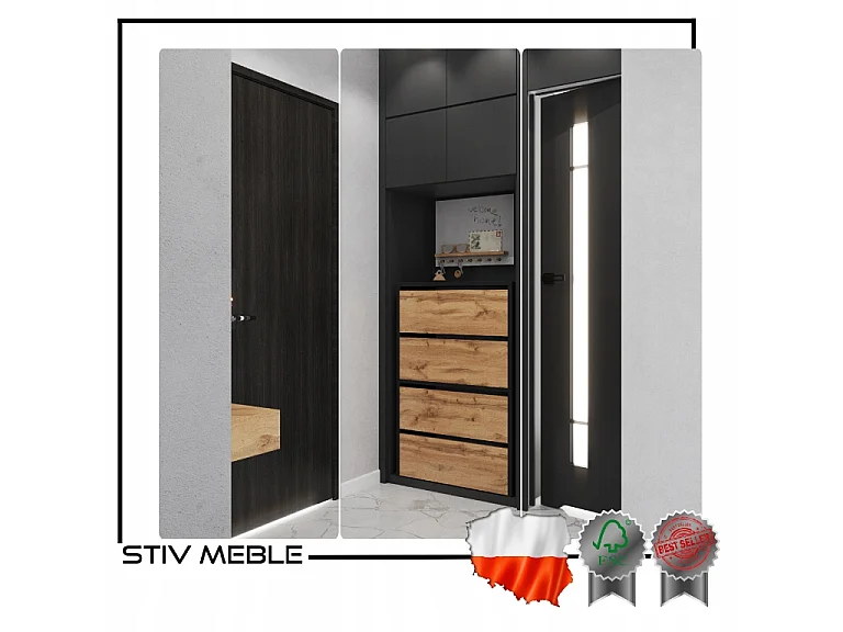 Meuble à Chaussures Noir Chêne Wotan 60x36x100cm -10 paires– Étagère de Rangement Entrée Style Loft