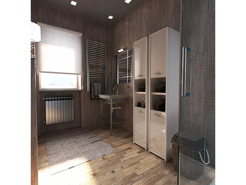 Colonne de salle de bain blanc brillant 30x30x165cm – armoire de salle de bain sur pied, meuble de rangement