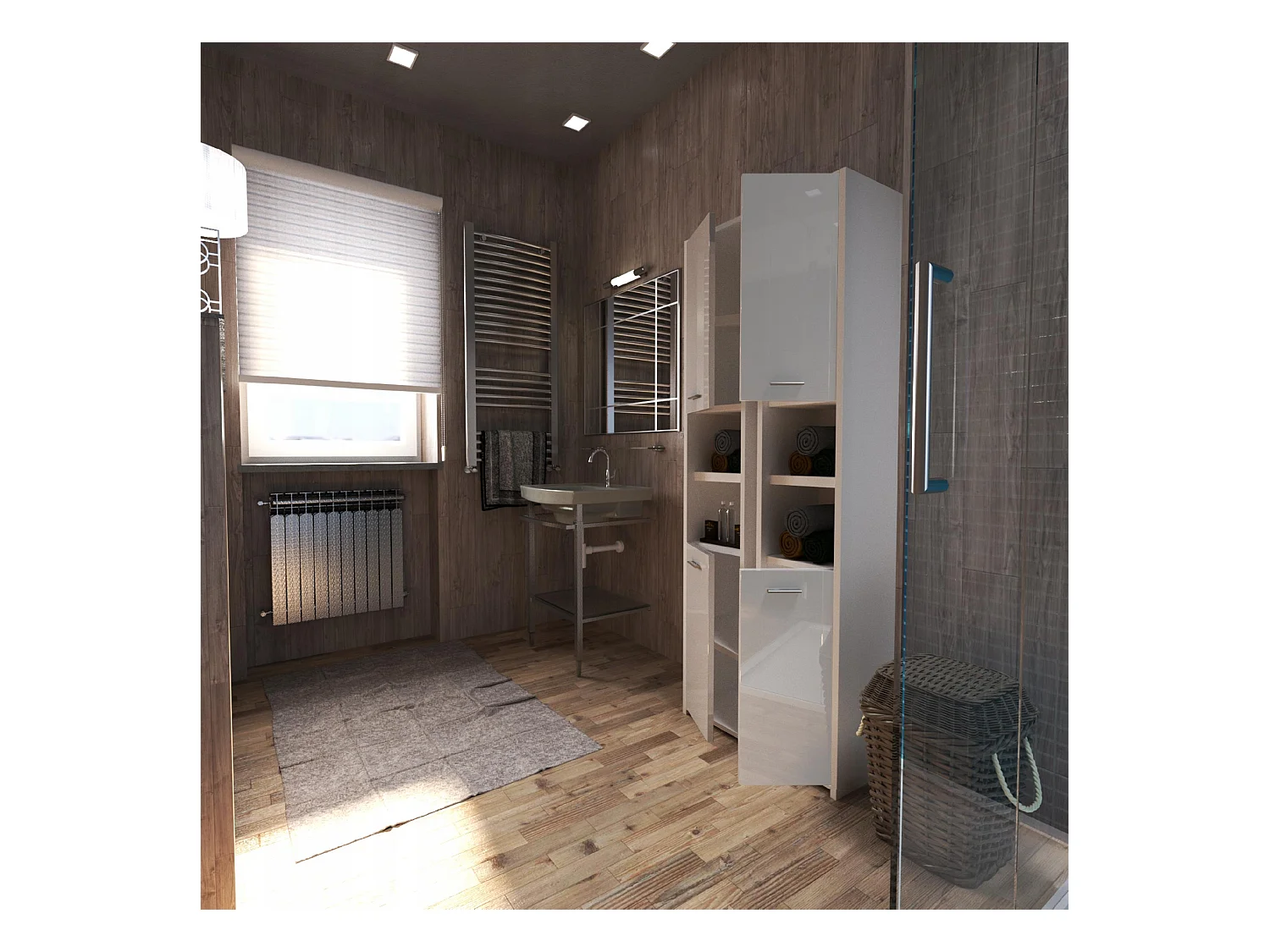 Colonne de salle de bain blanc brillant 30x30x165cm – armoire de salle de bain sur pied, meuble de rangement