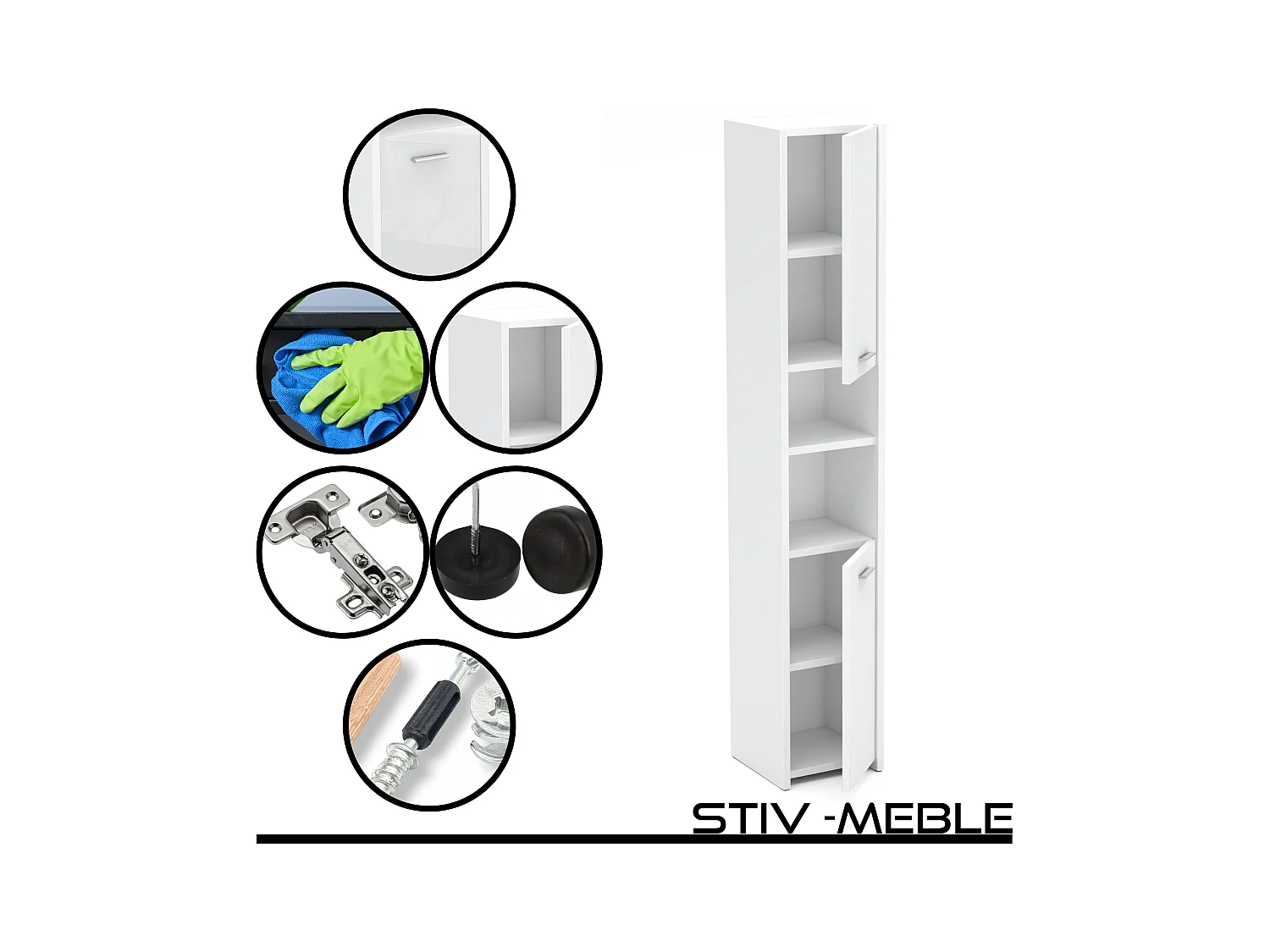 Colonne de salle de bain blanc brillant 30x30x165cm – armoire de salle de bain sur pied, meuble de rangement