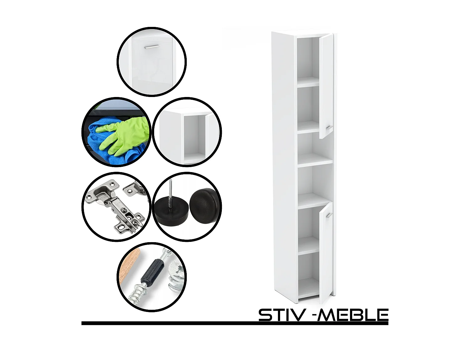 Colonne de salle de bain blanc brillant 30x30x165cm – armoire de salle de bain sur pied, meuble de rangement