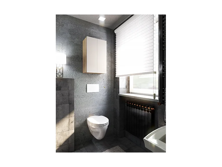 Armoire murale Blanc & Chêne Sonoma 40x25x60cm – Meuble haut et colonne pour salle de bain