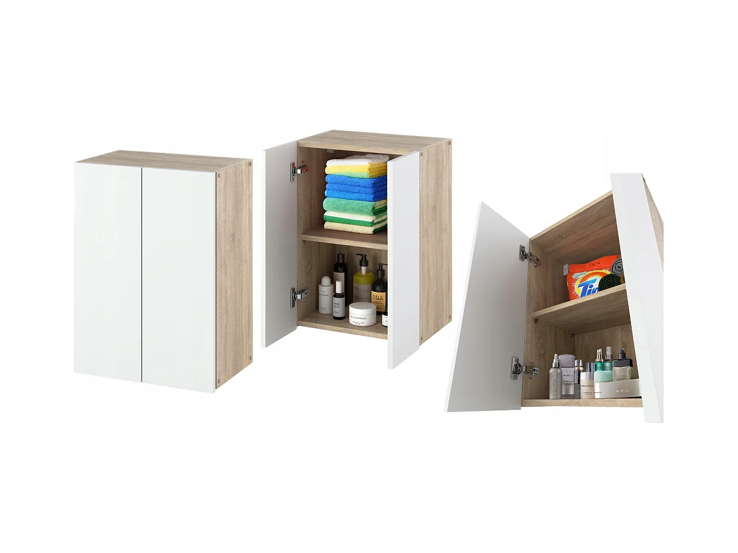 Armoire murale Blanc & Chêne Sonoma 40x25x60cm – Meuble haut et colonne pour salle de bain