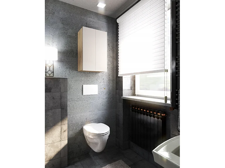 Armoire murale Blanc & Chêne Sonoma 40x25x60cm – Meuble haut et colonne pour salle de bain