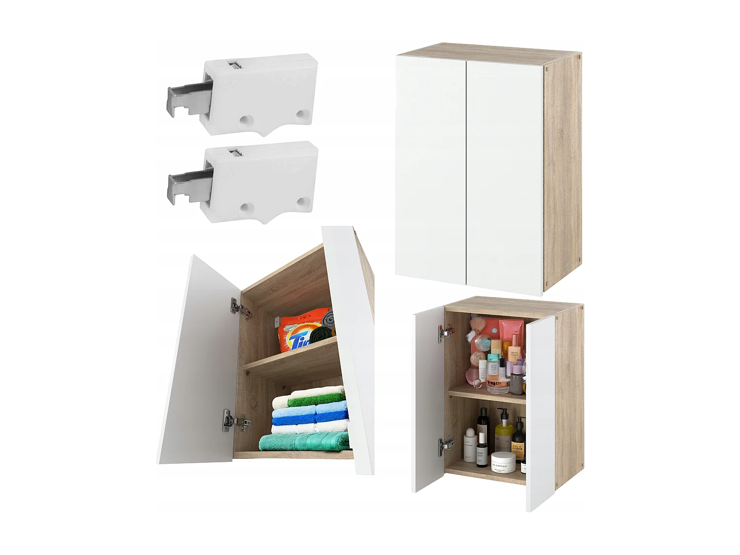 Armoire murale Blanc & Chêne Sonoma 40x25x60cm – Meuble haut et colonne pour salle de bain