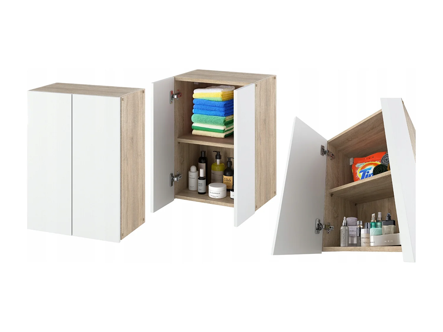 Armoire murale Blanc & Chêne Sonoma 40x25x60cm – Meuble haut et colonne pour salle de bain