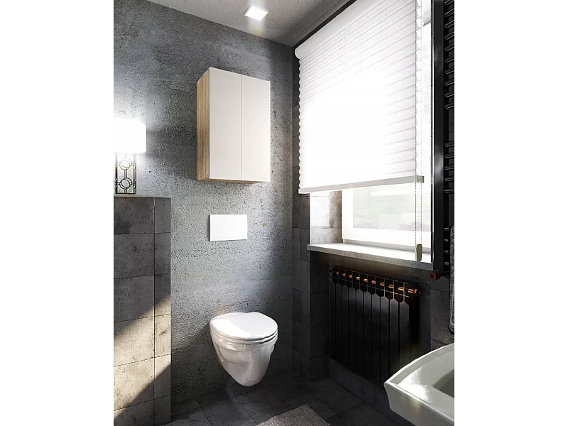 Armoire murale Blanc & Chêne Sonoma 40x25x60cm – Meuble haut et colonne pour salle de bain