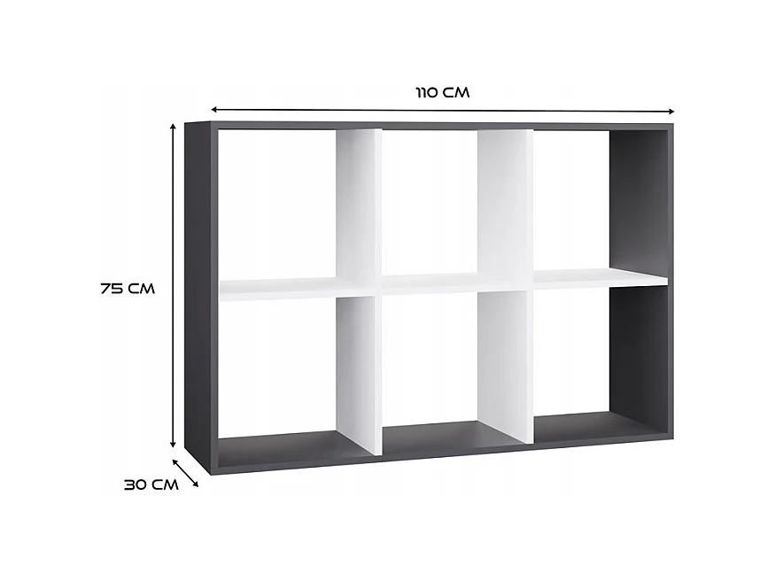 Regał Malax 2X3 | Antracyt/Biały | 110x30x75 cm | Regał do przechowywania