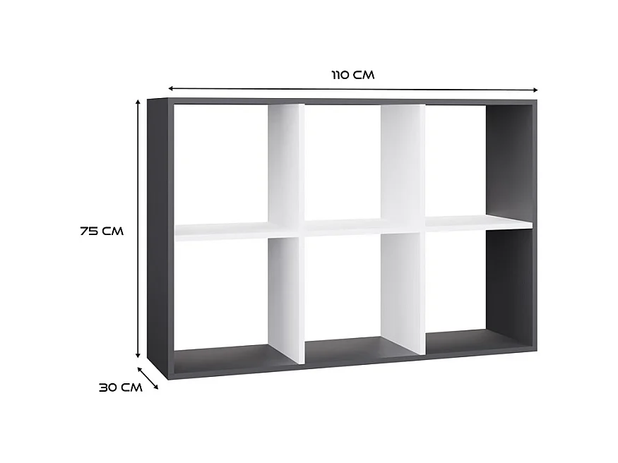 Regał Malax 2X3 | Antracyt/Biały | 110x30x75 cm | Regał do przechowywania