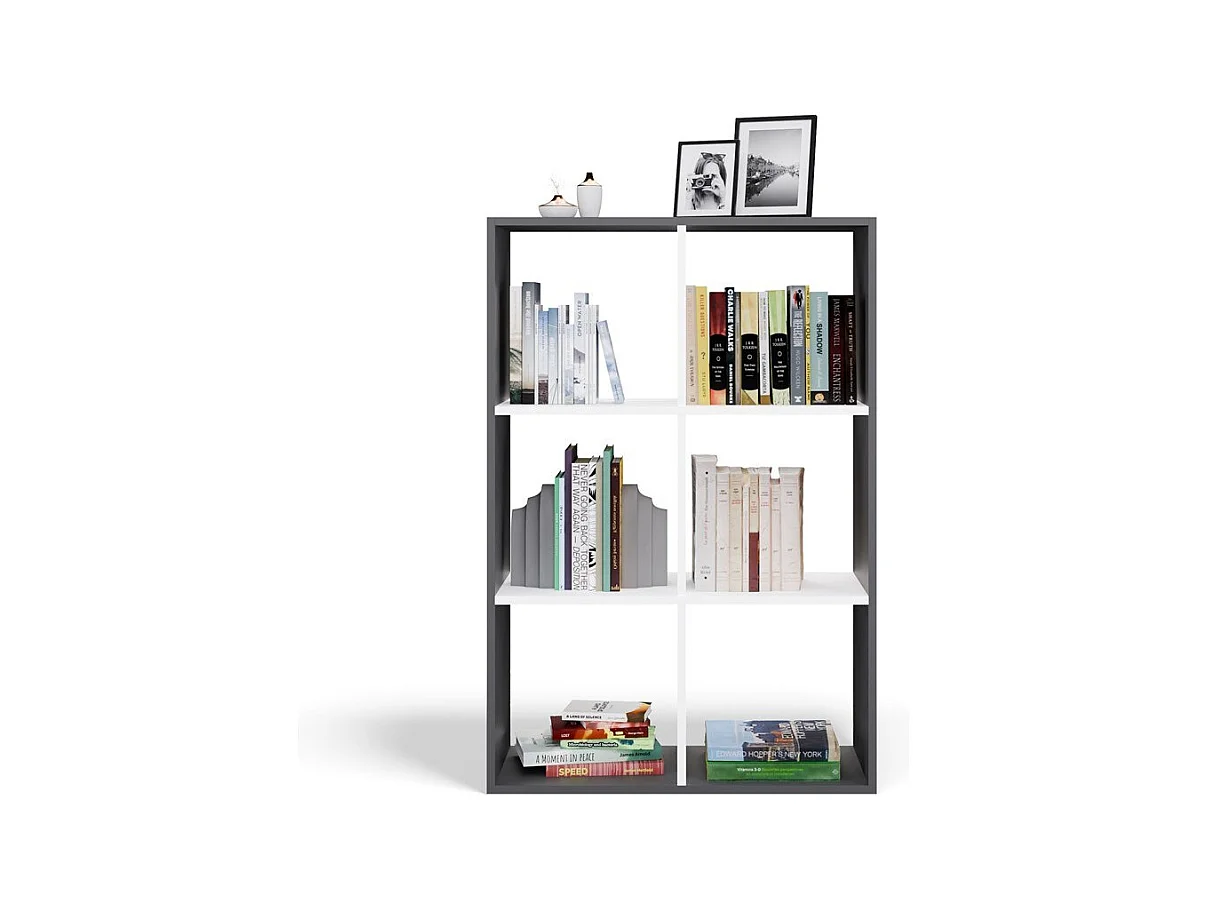 MARION – Modulares Regal mit 6 Fächern – Bücherregal mit 6 Fächern – 110 x 30 x 75 cm – Anthrazit und Weiß
