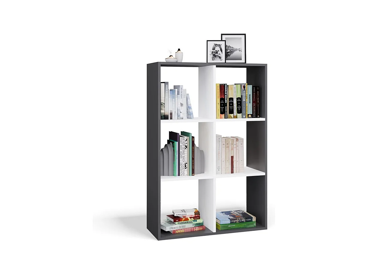 MARION – Modulares Regal mit 6 Fächern – Bücherregal mit 6 Fächern – 110 x 30 x 75 cm – Anthrazit und Weiß