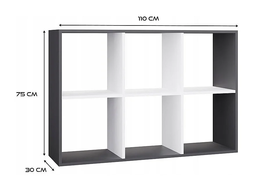 Regał Malax 2X3 | Antracyt/Biały | 110x30x75 cm | Regał do przechowywania