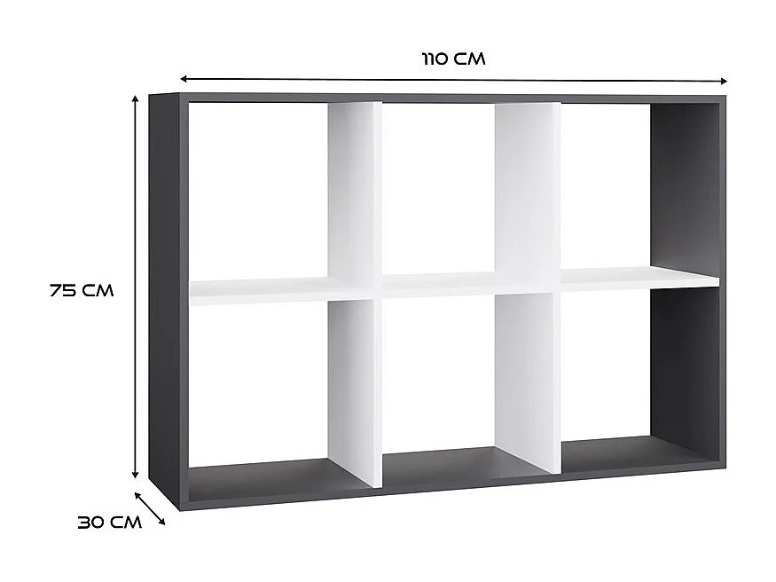 Regał Malax 2X3 | Antracyt/Biały | 110x30x75 cm | Regał do przechowywania