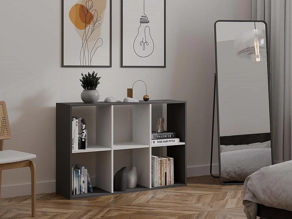 Regał Malax 2X3 | Antracyt/Biały | 110x30x75 cm | Regał do przechowywania