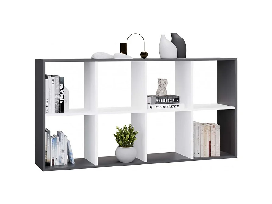 Regał Malax 2X4 |  Antracyt/Biały  | 147x30x75 cm | Regał na książki i zabawki