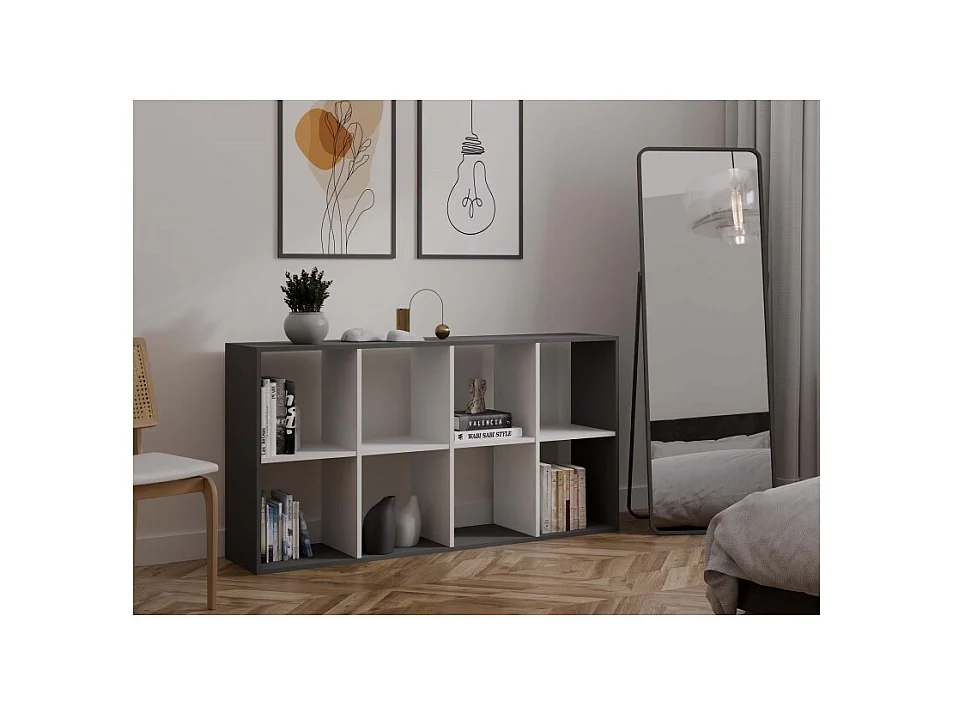 Regał Malax 2X4 |  Antracyt/Biały  | 147x30x75 cm | Regał na książki i zabawki