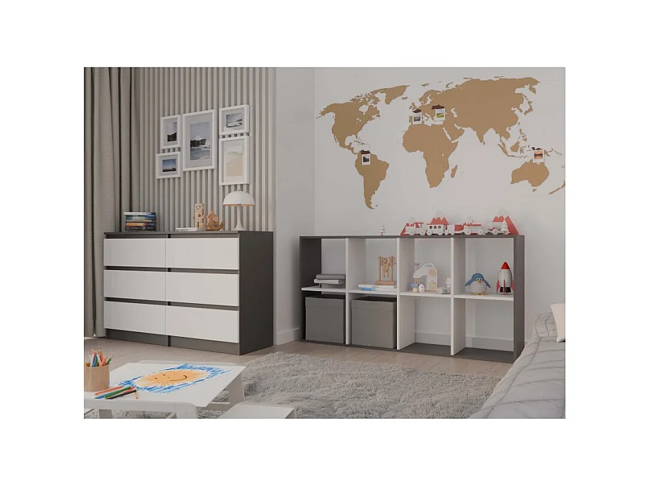 Regał Malax 2X4 |  Antracyt/Biały  | 147x30x75 cm | Regał na książki i zabawki