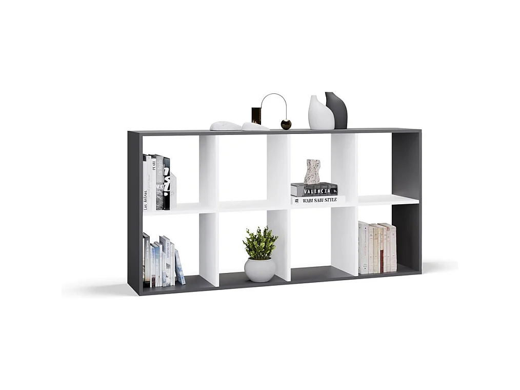 Regał Malax 2X4 |  Antracyt/Biały  | 147x30x75 cm | Regał na książki i zabawki