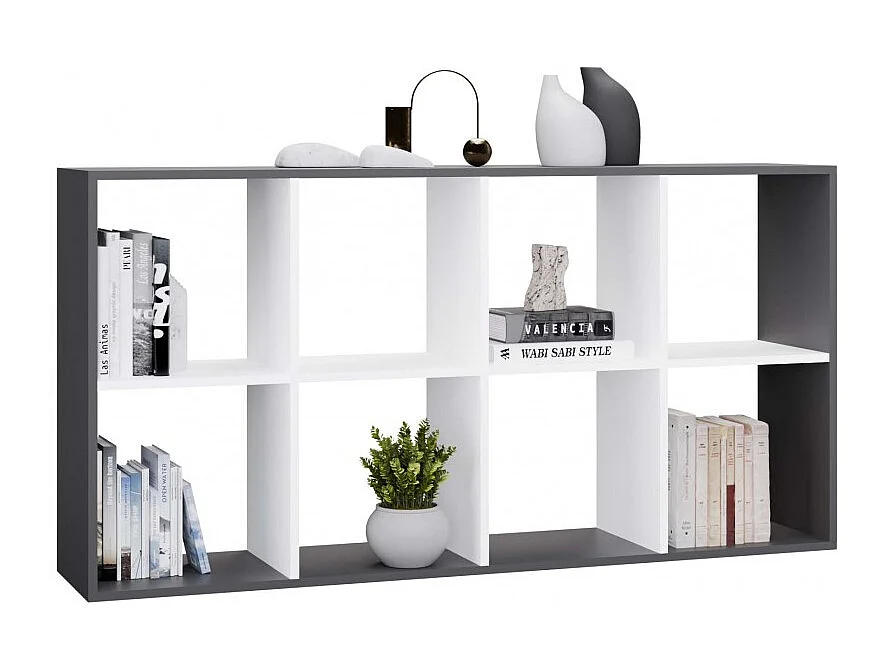 MARION – Modulares Regal mit 8 Fächern – Bücherregal mit 8 Fächern – 147 x 30 x 75 cm – Anthrazit und Weiß