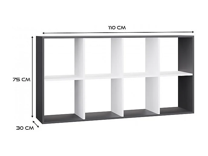 MARION – Modulares Regal mit 8 Fächern – Bücherregal mit 8 Fächern – 147 x 30 x 75 cm – Anthrazit und Weiß