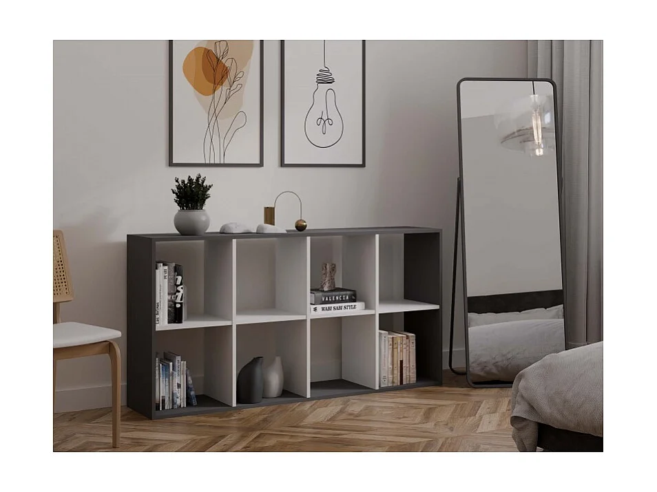 MARION – Modulares Regal mit 8 Fächern – Bücherregal mit 8 Fächern – 147 x 30 x 75 cm – Anthrazit und Weiß