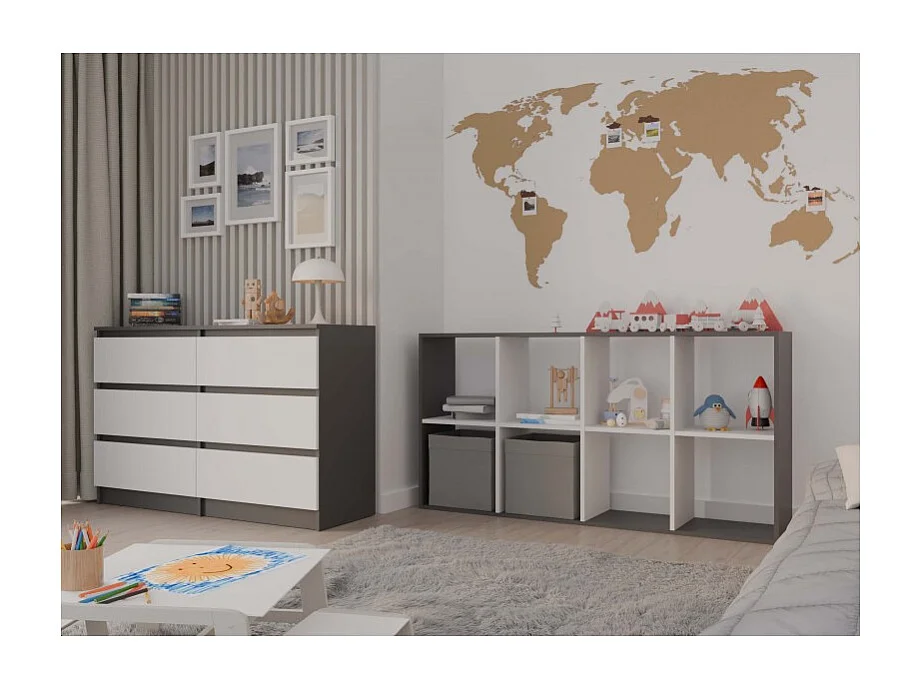 MARION – Modulares Regal mit 8 Fächern – Bücherregal mit 8 Fächern – 147 x 30 x 75 cm – Anthrazit und Weiß