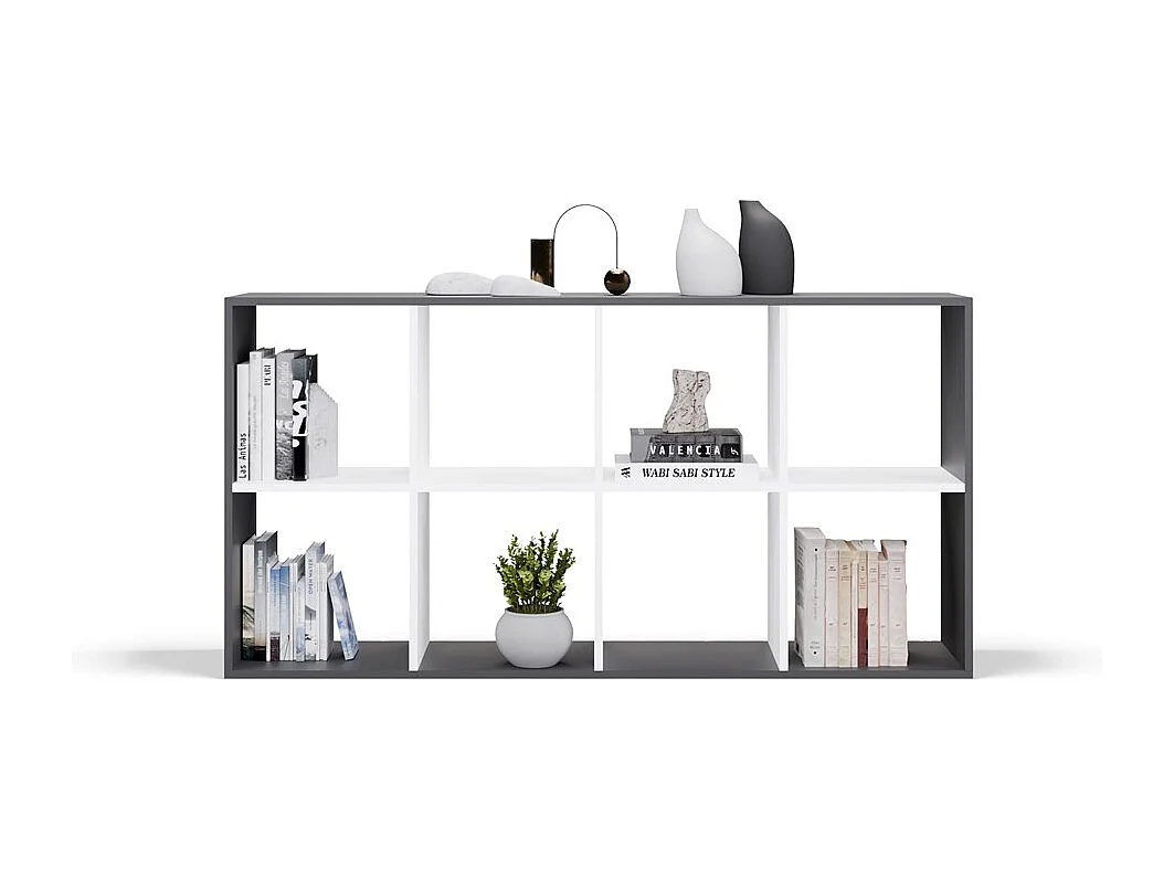 MARION – Modulares Regal mit 8 Fächern – Bücherregal mit 8 Fächern – 147 x 30 x 75 cm – Anthrazit und Weiß